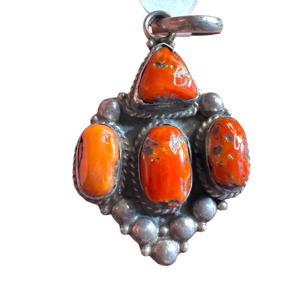 Vintage Tibetan Natural Jasper Sterling Silver Pendant